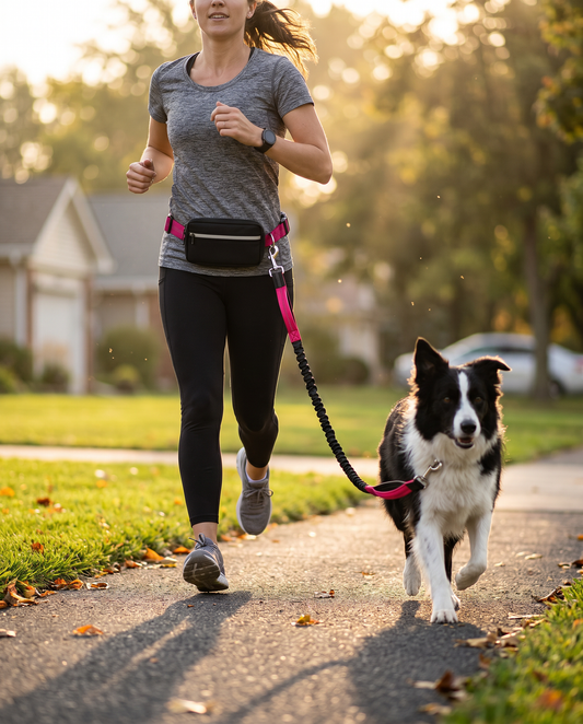 Hands-Free Dog Running Leash Waist Pouch Bungee Dual Handle Adjustable Reflective – Pethurst