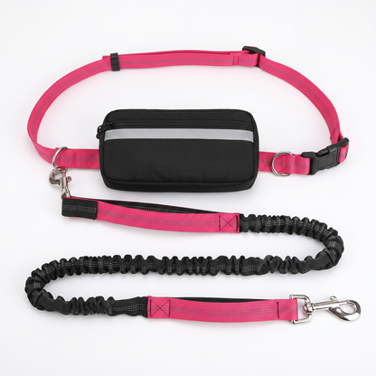 Hands-Free Dog Running Leash Waist Pouch Bungee Dual Handle Adjustable Reflective – Pethurst